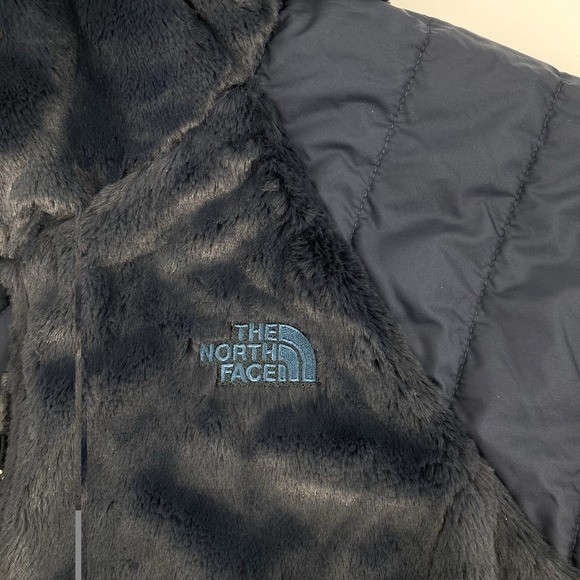 THE NORTH FACE Women Mossbud Reversible Parka Large Navy Insulated Hooded Coat - Picture 10 of 13